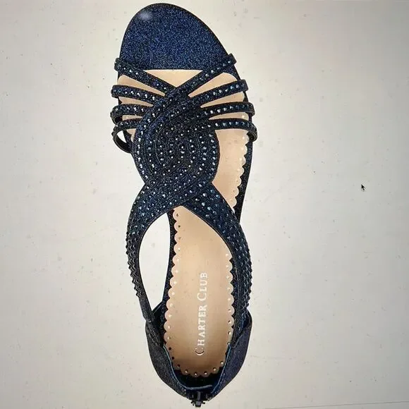 Charter Club Ginifur 2P Navy Wedge Sandals Various Sizes - Picture 3 of 9